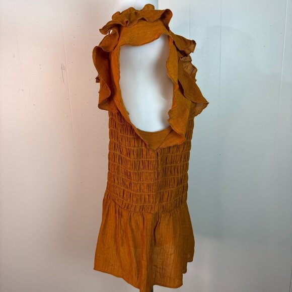 Nanette Lepore Top Medium Orange Ruffle Flutter Sleeve Smocked Peplum Blouse - Picture 6 of 8